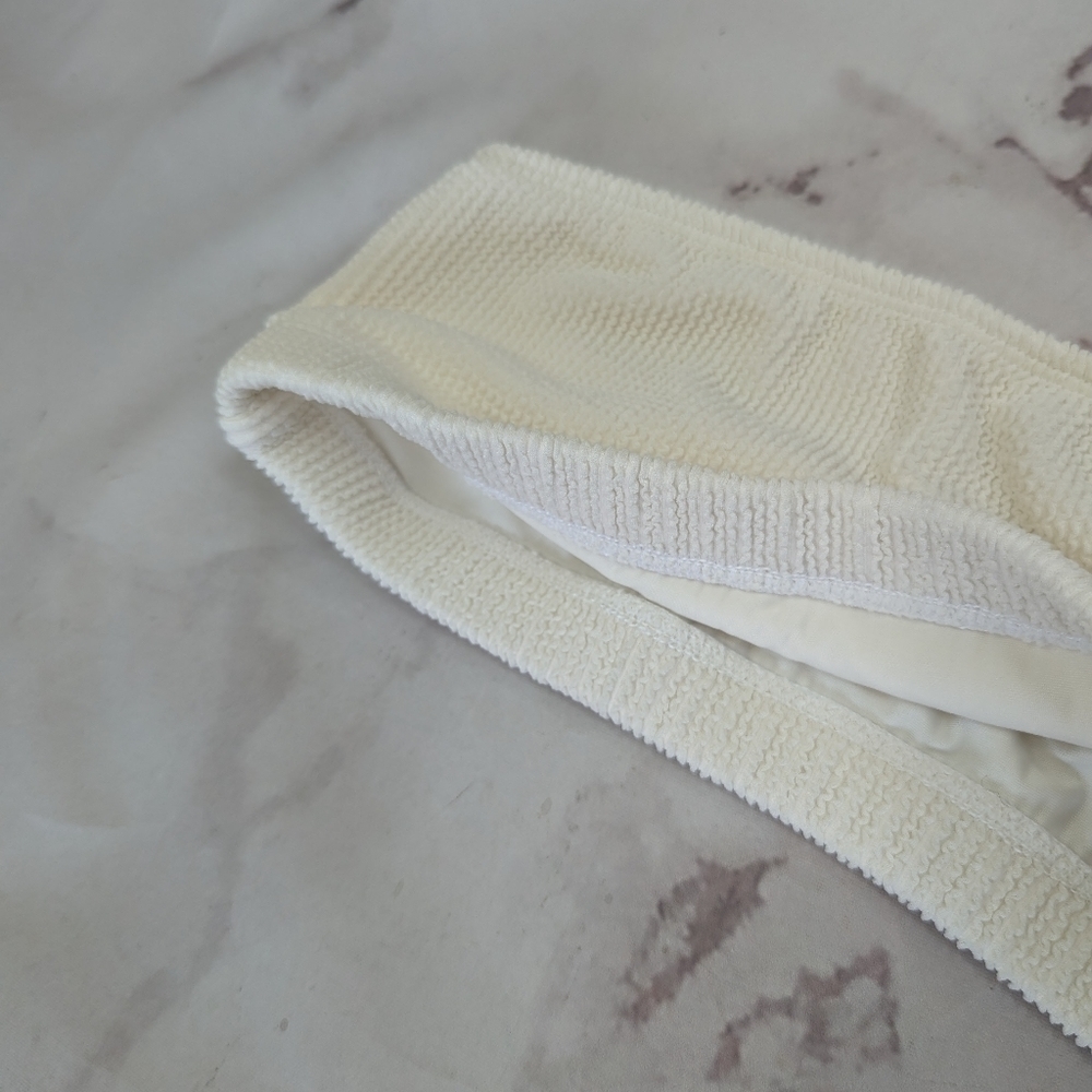 Good American Swim Top Women White Crinkle Band Bandeau Strapless - Picture 9 of 11